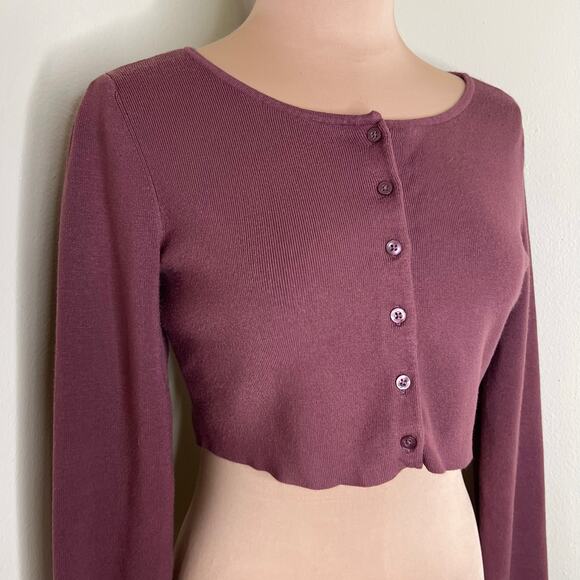 Aritzia Sunday Best Izzy Cardigan Medium Womens Mauve Cropped Button Up Ribbed - Picture 3 of 7